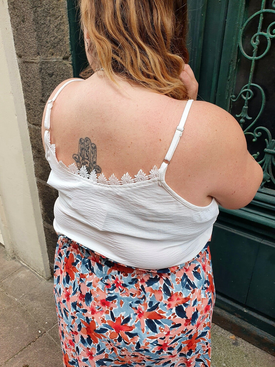 Top débardeur à bretelles blanc dentelle grande taille