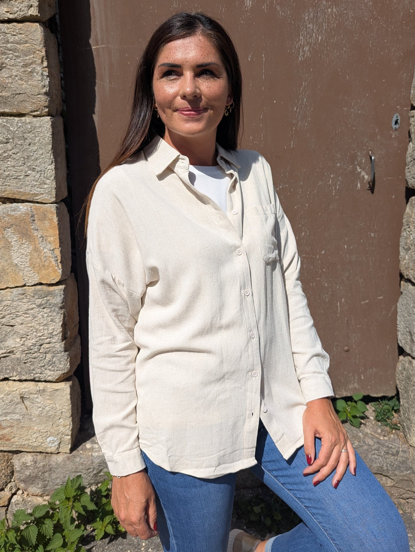 Chemise en lin beige chiné fluide femme