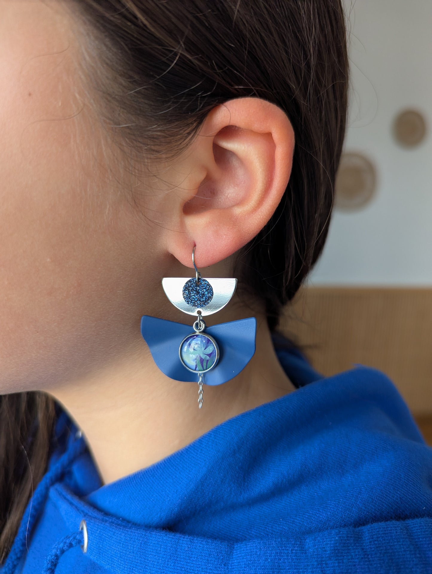 Boucles d'oreilles Akoya tempête argenté paillettes