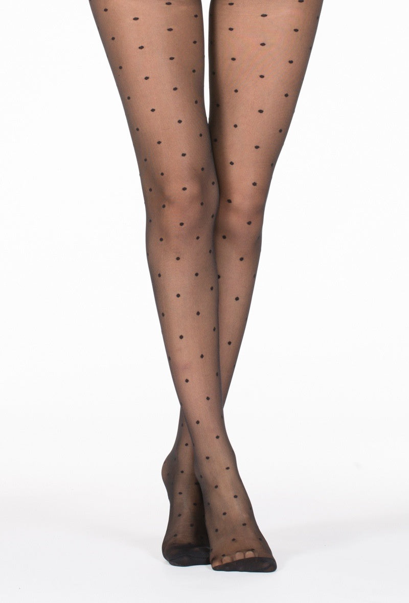 Collants noirs motif plumetis pois pour femme taille unique