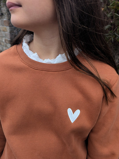 Sweat camel avec col dentelle blanche pour fille