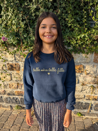 Sweat telle mère telle fille bleu marine et doré