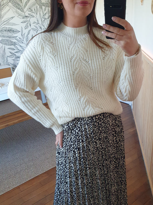 Pull ajouré blanc grosses mailles tendance pour femme
