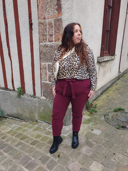 Pantalon chino paperbag bordeaux grande taille curvy