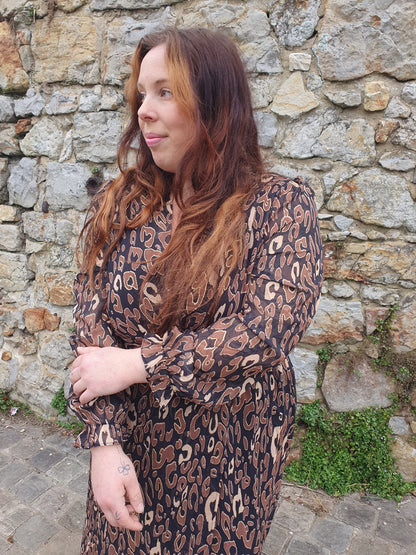 Robe manches longues marron motif serpent collection curvy