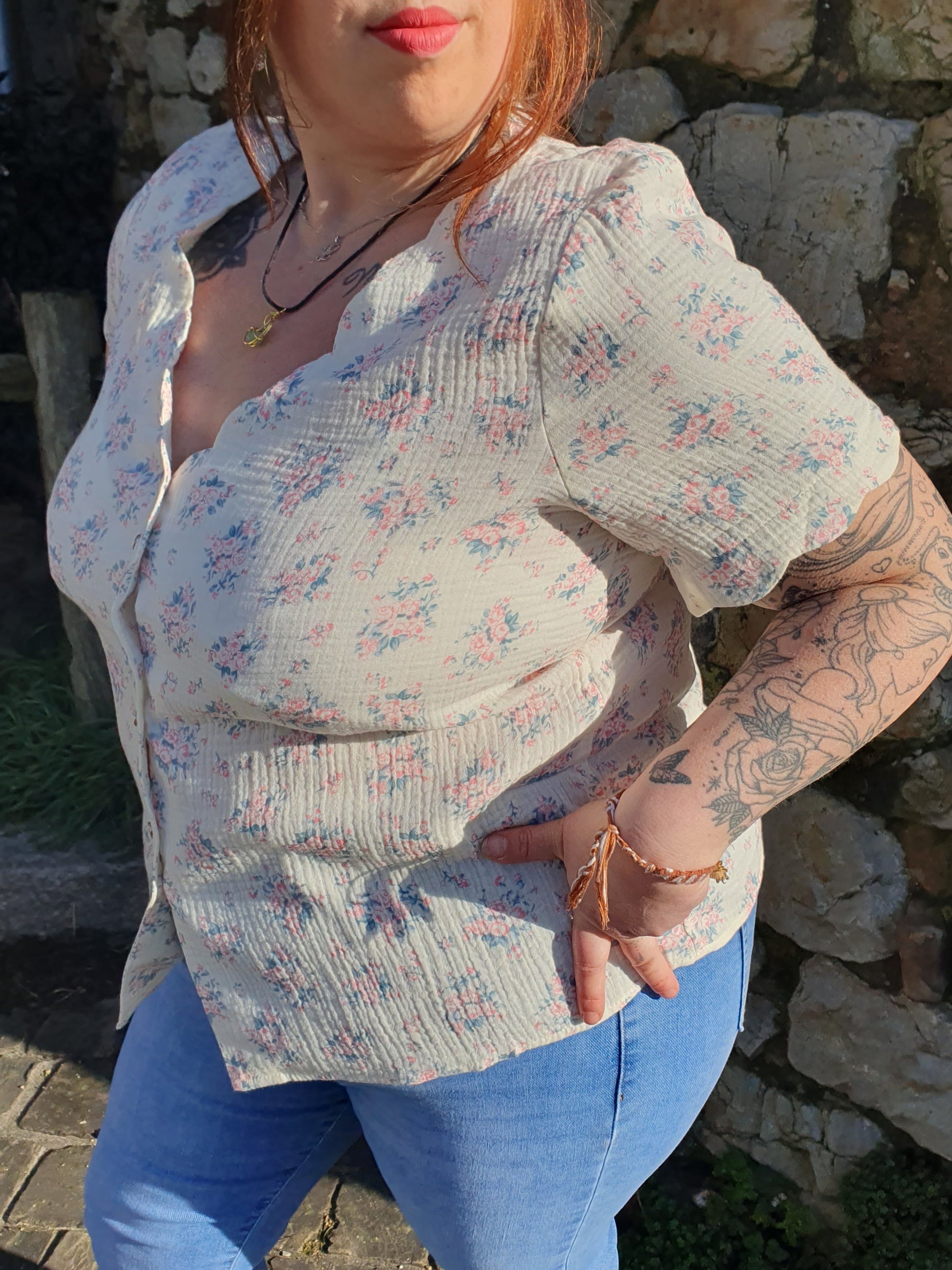 Blouse manches courtes gaze de coton imprimé fleurs