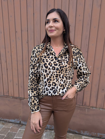 Chemise fluide léopard femme noir et beige oversize