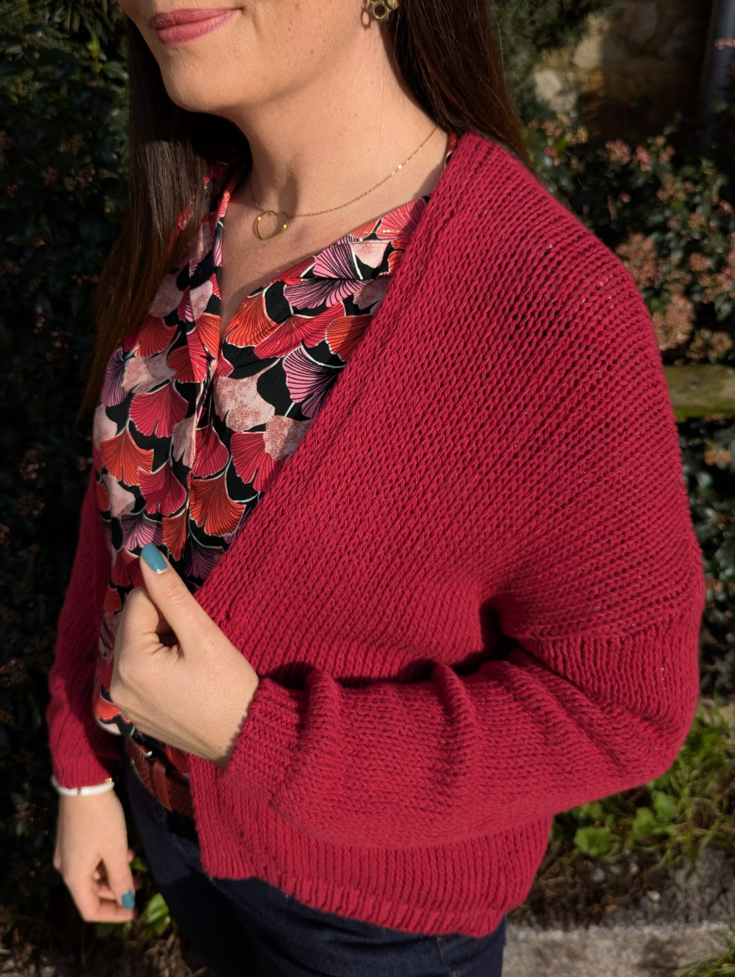 Gilet bordeaux oversize grosses mailles femme
