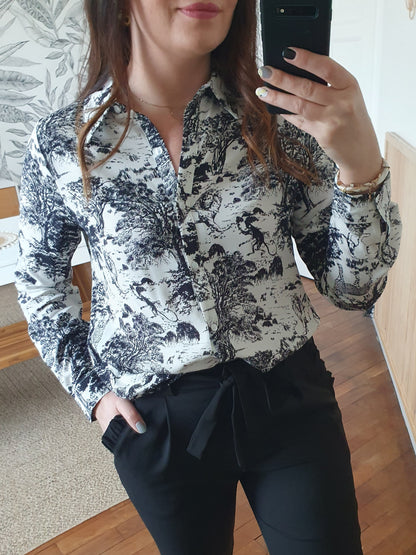 Chemise femme motif jungle noir et blanc working girl