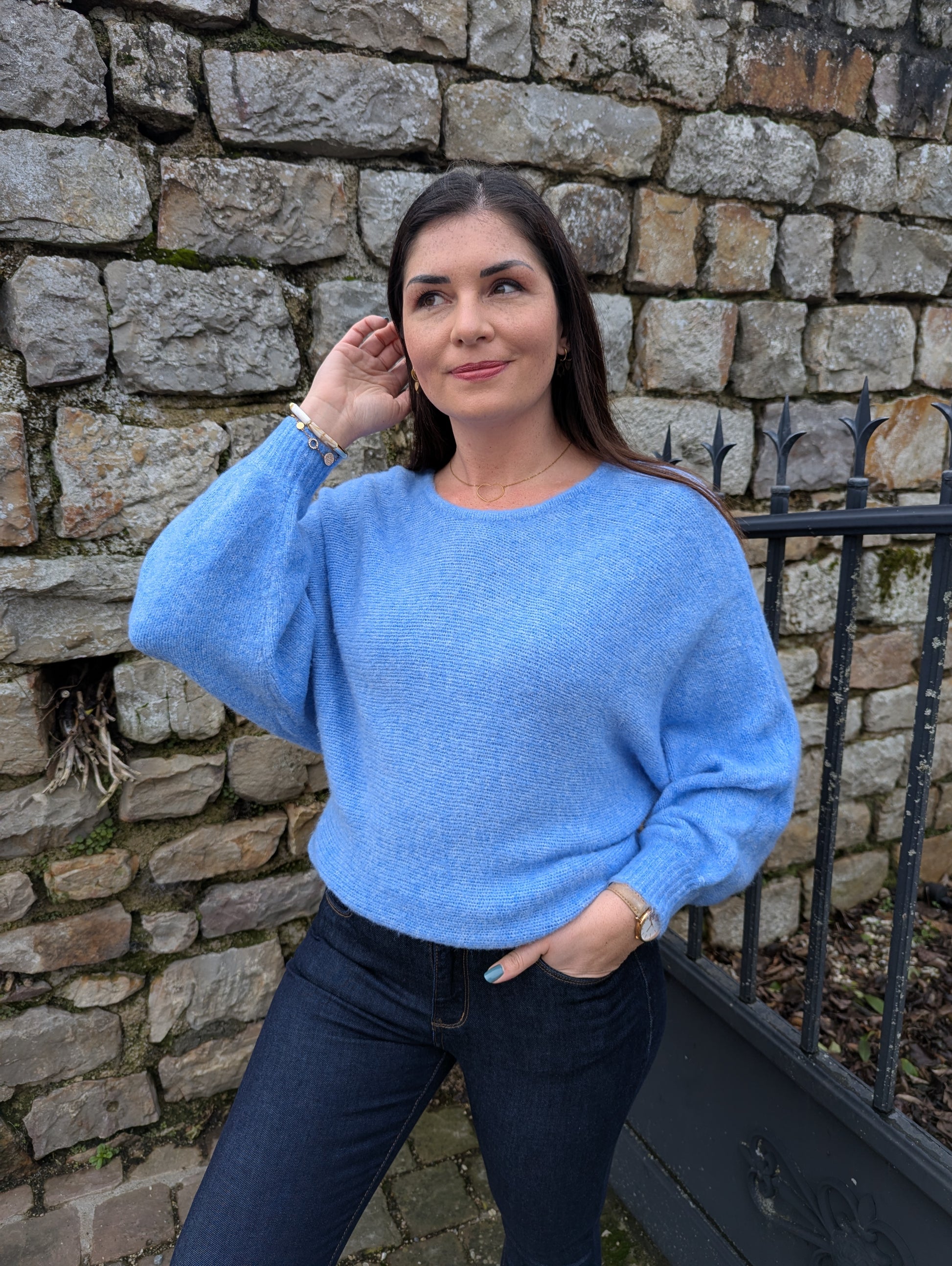 Pull bleu ciel coupe oversize femme