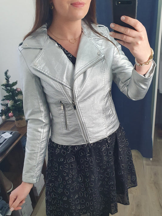 Perfecto argenté en simili cuir femme silver métallisé