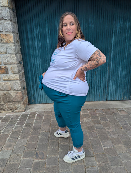 Pantalon chino paperbag bleu canard grande taille curvy