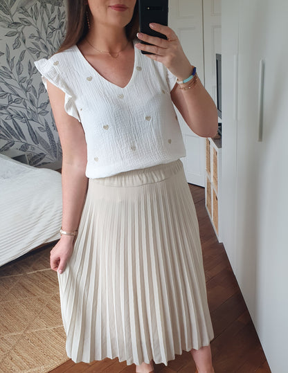 Jupe longue plissée femme beige écru taille unique élastique