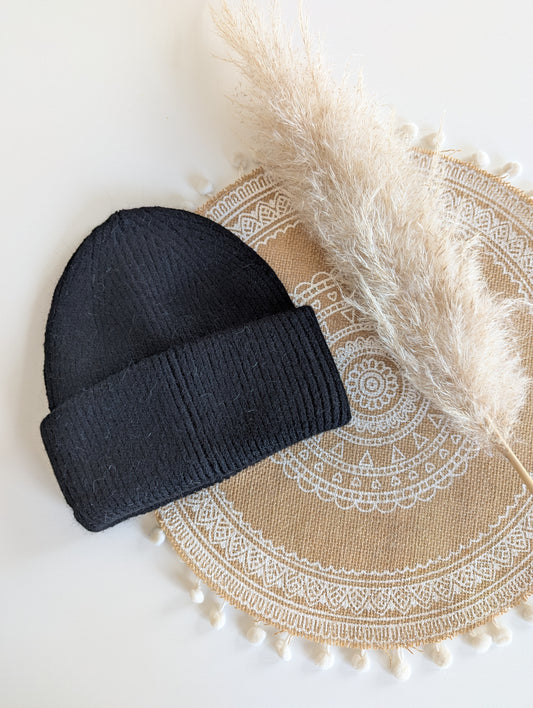 Bonnet noir femme chaud en poils de lapin