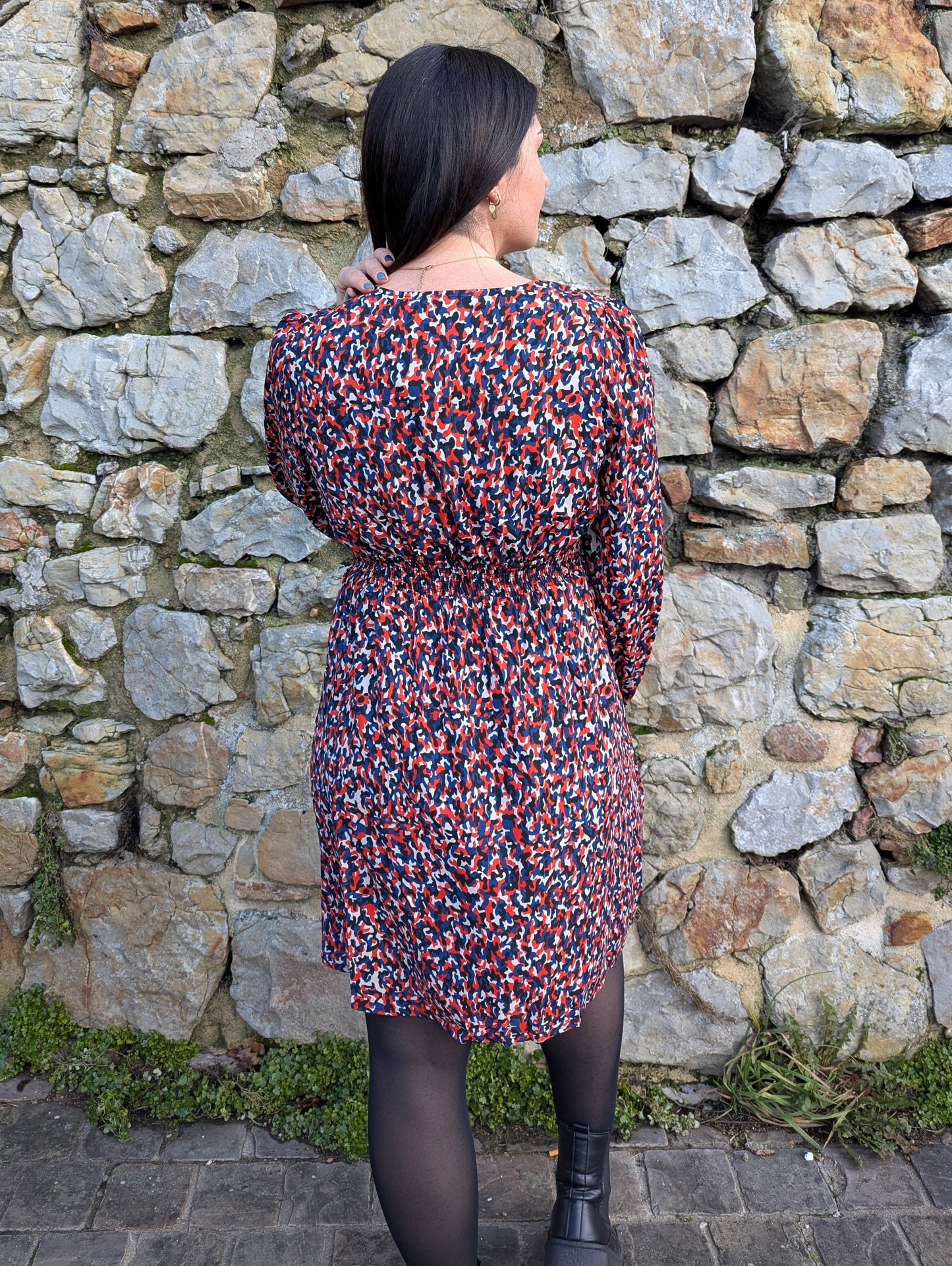 Robe de fêtes noir et beige camel manches longues