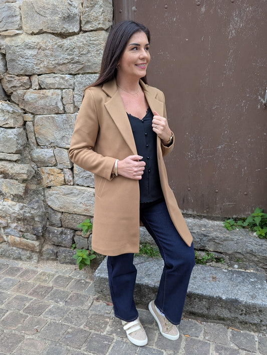 Caban femme camel mi long coupe classique femme