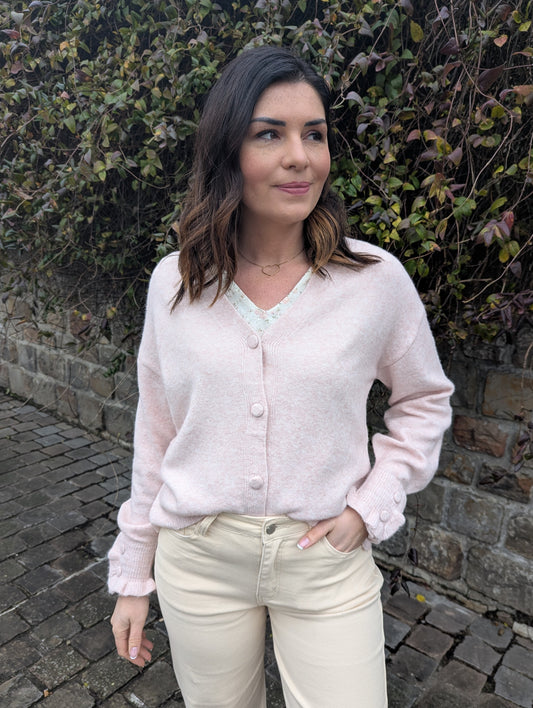 Gilet cardigan rose pale avec boutons femme tout doux