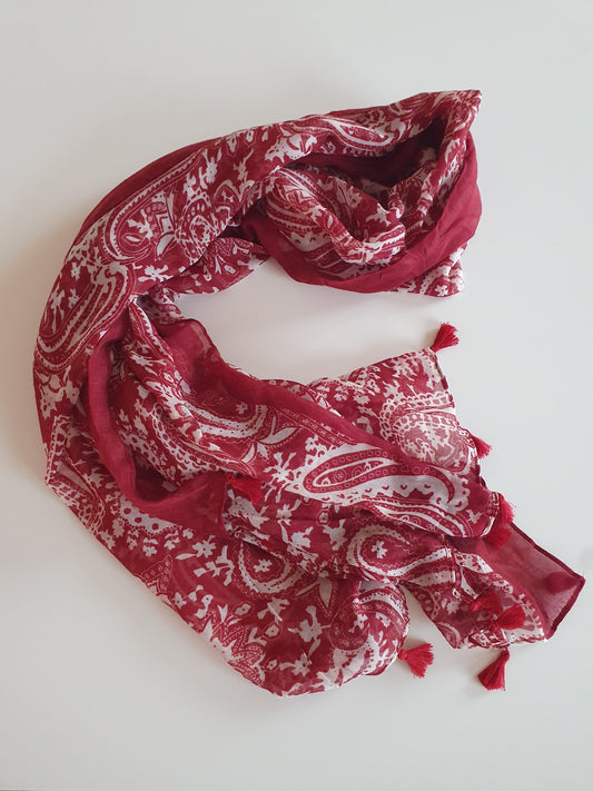 Foulard bordeaux avec pompons femme printemps