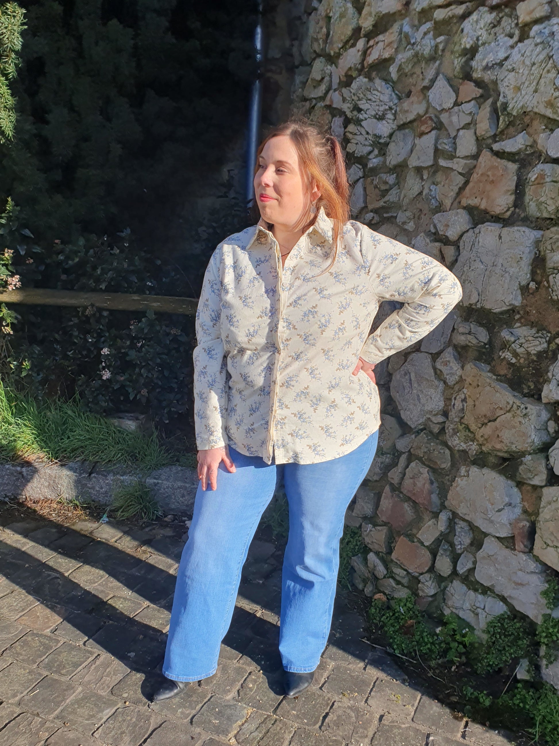 Chemise fleurie en coton effet lin grande taille femme