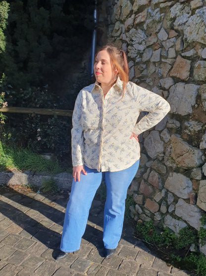 Chemise fleurie en coton effet lin grande taille femme