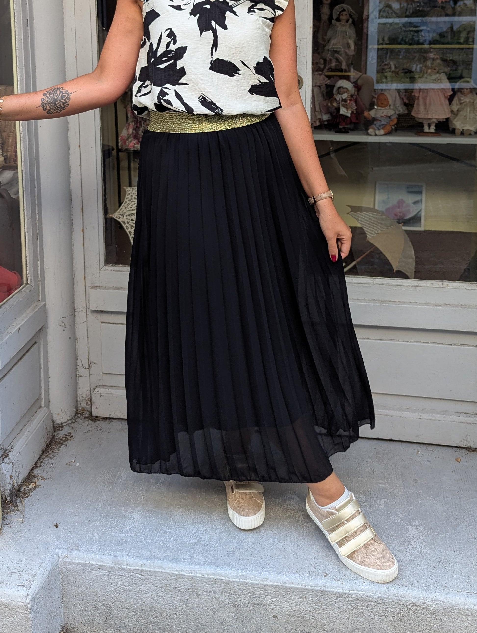 Jupe longue plissée noir pour femme