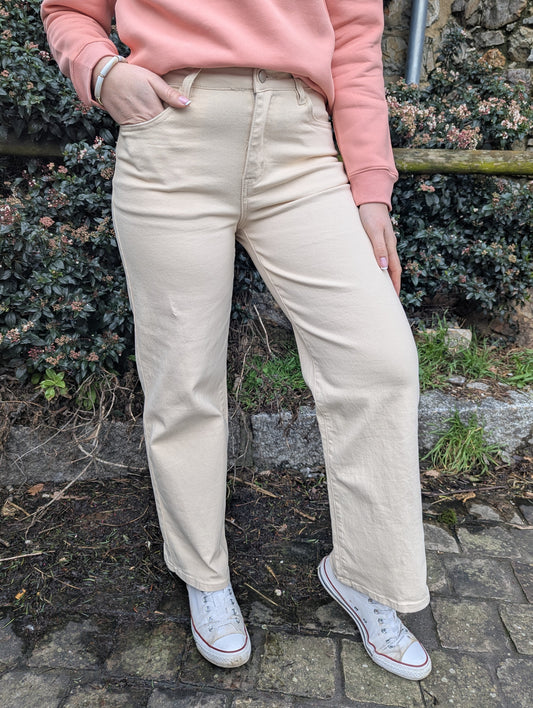 Jean large écru jambes évasées femme coupe wide