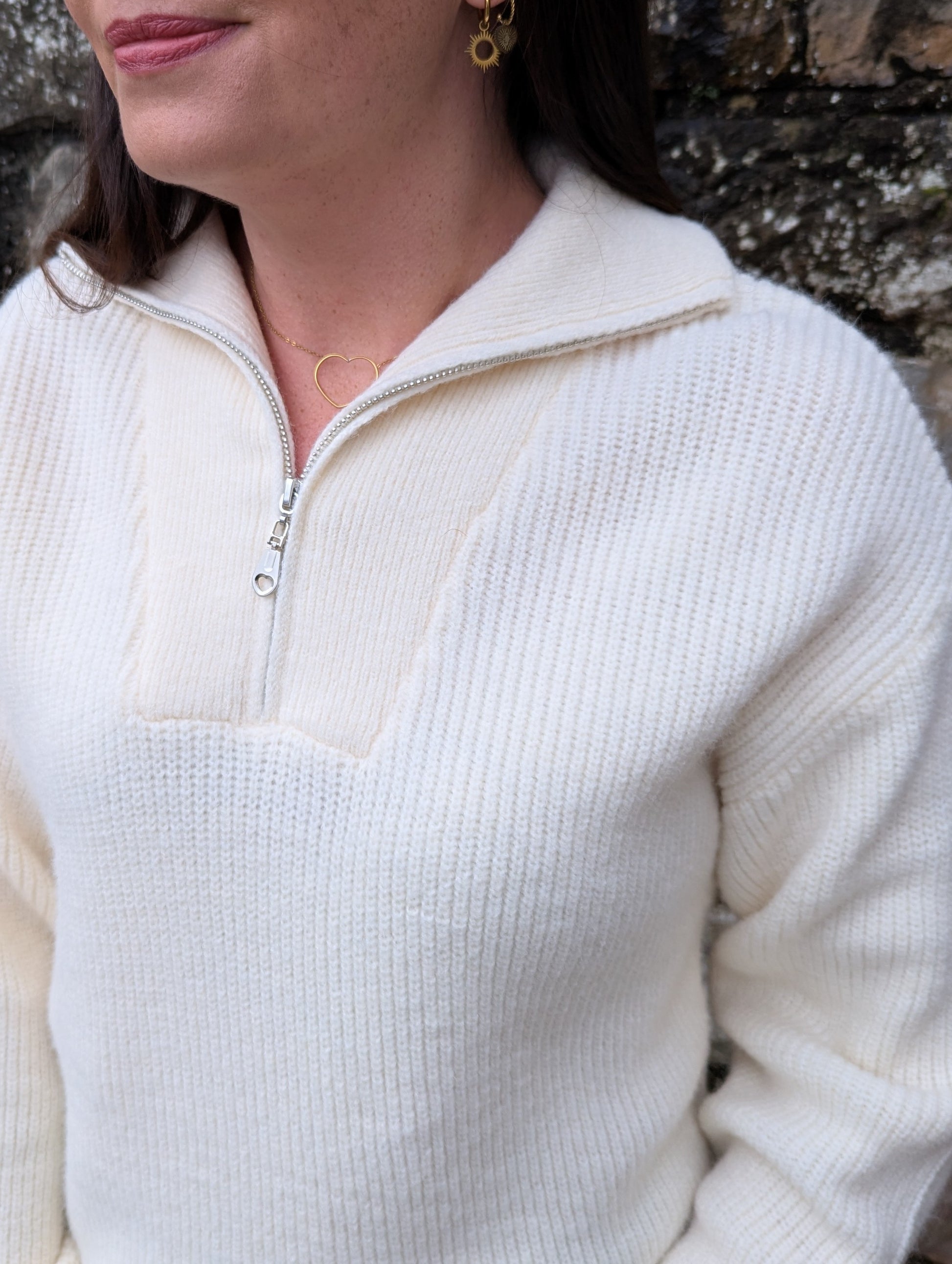 Pull beige clair col camionneur grosses mailles femme