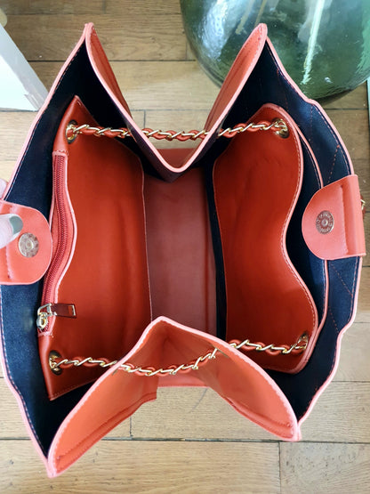 Sac simili cuir effet crocodile couleur brique et doré