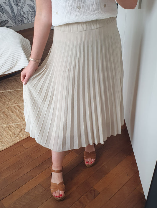 Jupe longue plissée femme beige écru taille unique élastique