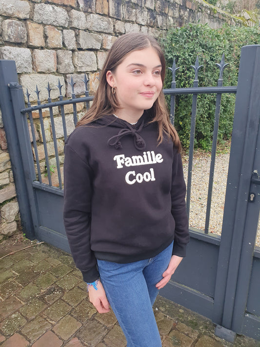 Sweat famille cool noir et blanc avec capuche pour fille