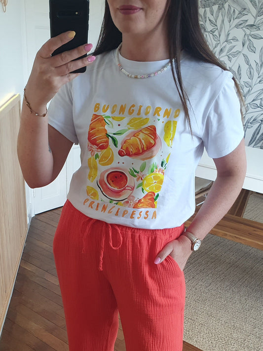 T-shirt oversize croissants blanc orange taille unique