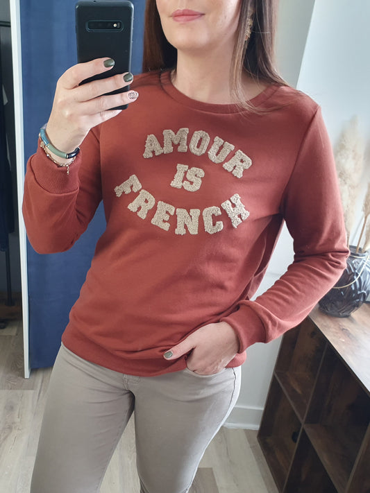 Sweat amour is french terracotta beige col rond moumoute