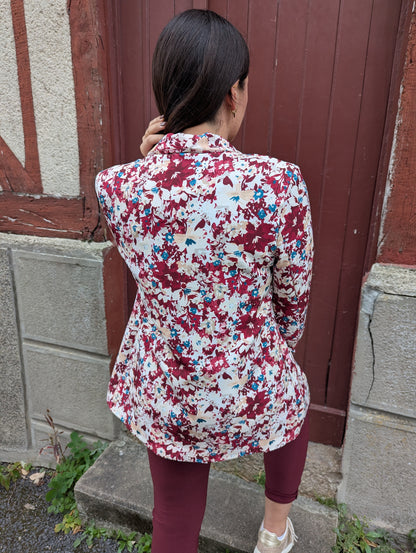 Veste blazer femme bordeaux et bleu canard fleuri
