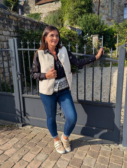 Gilet moumoute blanc écru sans manches femme