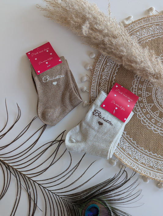 Chaussettes Bichette beige et camel femme