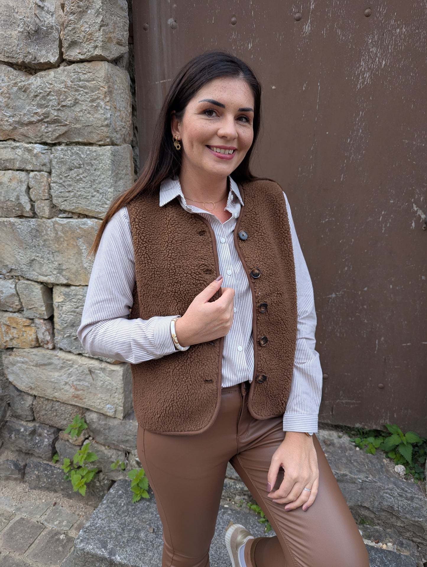Gilet sans manches moumoute marron mouton