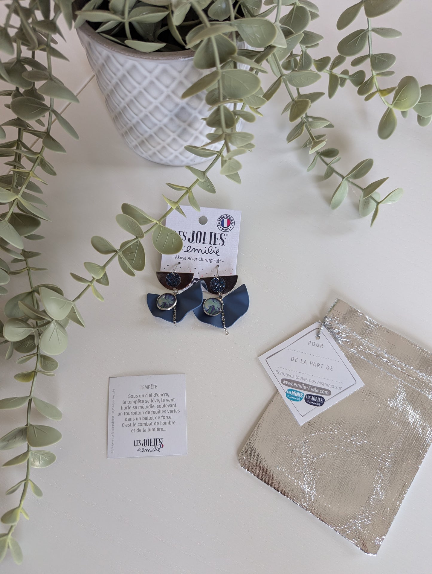 Boucles d'oreilles Akoya tempête argenté paillettes