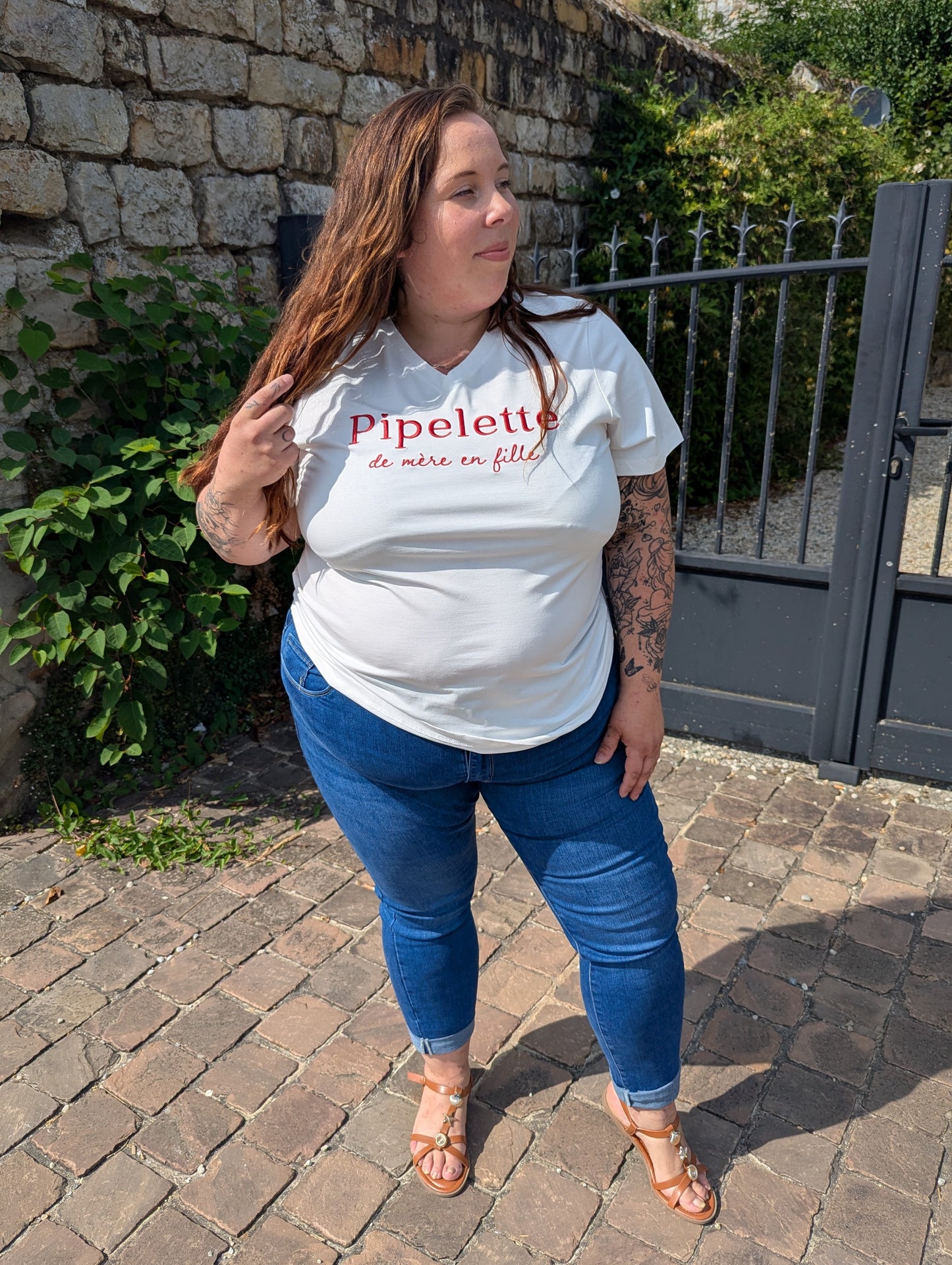 T-shirt PIPELETTE Curvy (blanc/rouge)