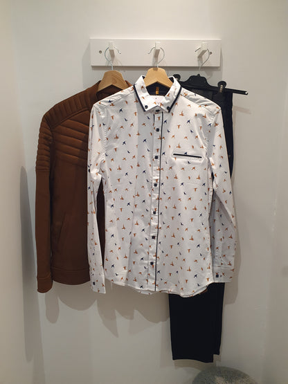 Chemise blanche à motif colibri homme tendance