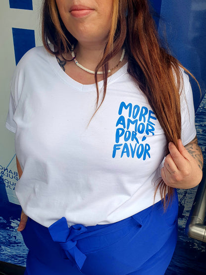 T-shirt more amor por favor blanc et bleu grande taille