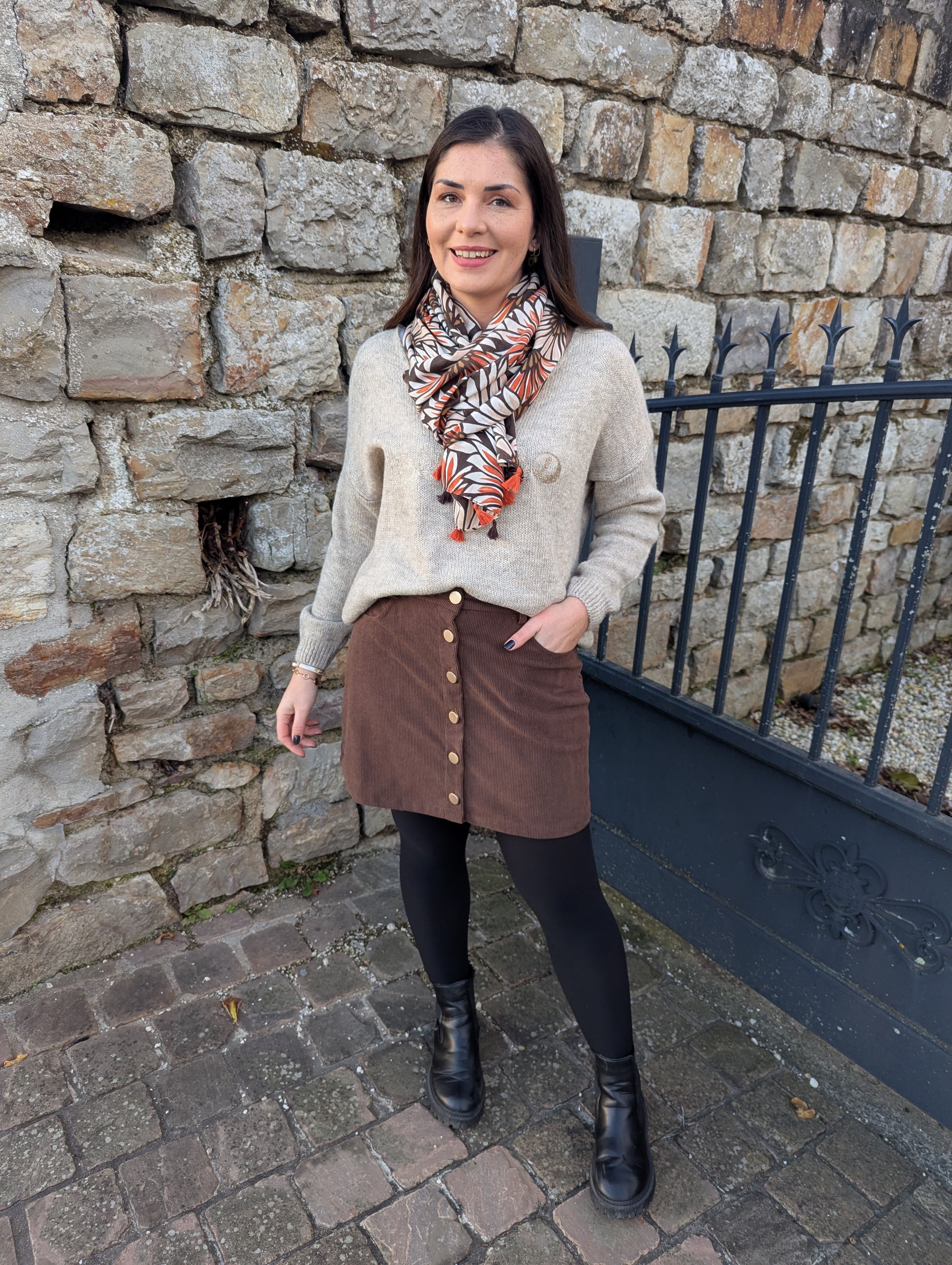 Pull oversize beige chiné et doré rétro