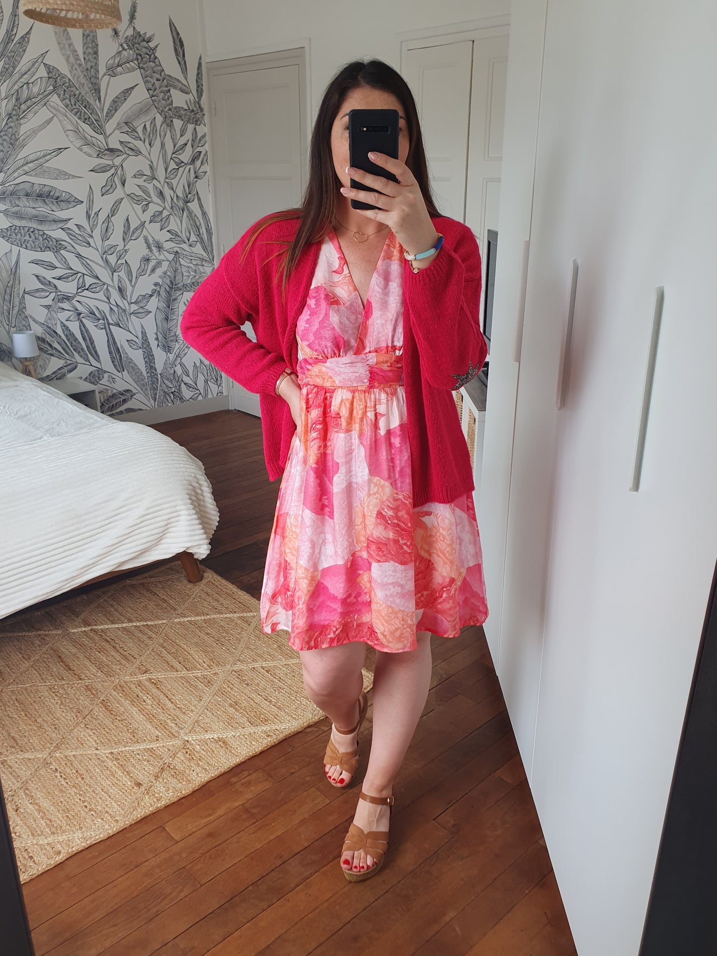 Robe colorée aquarelle rose et orange femme tendance
