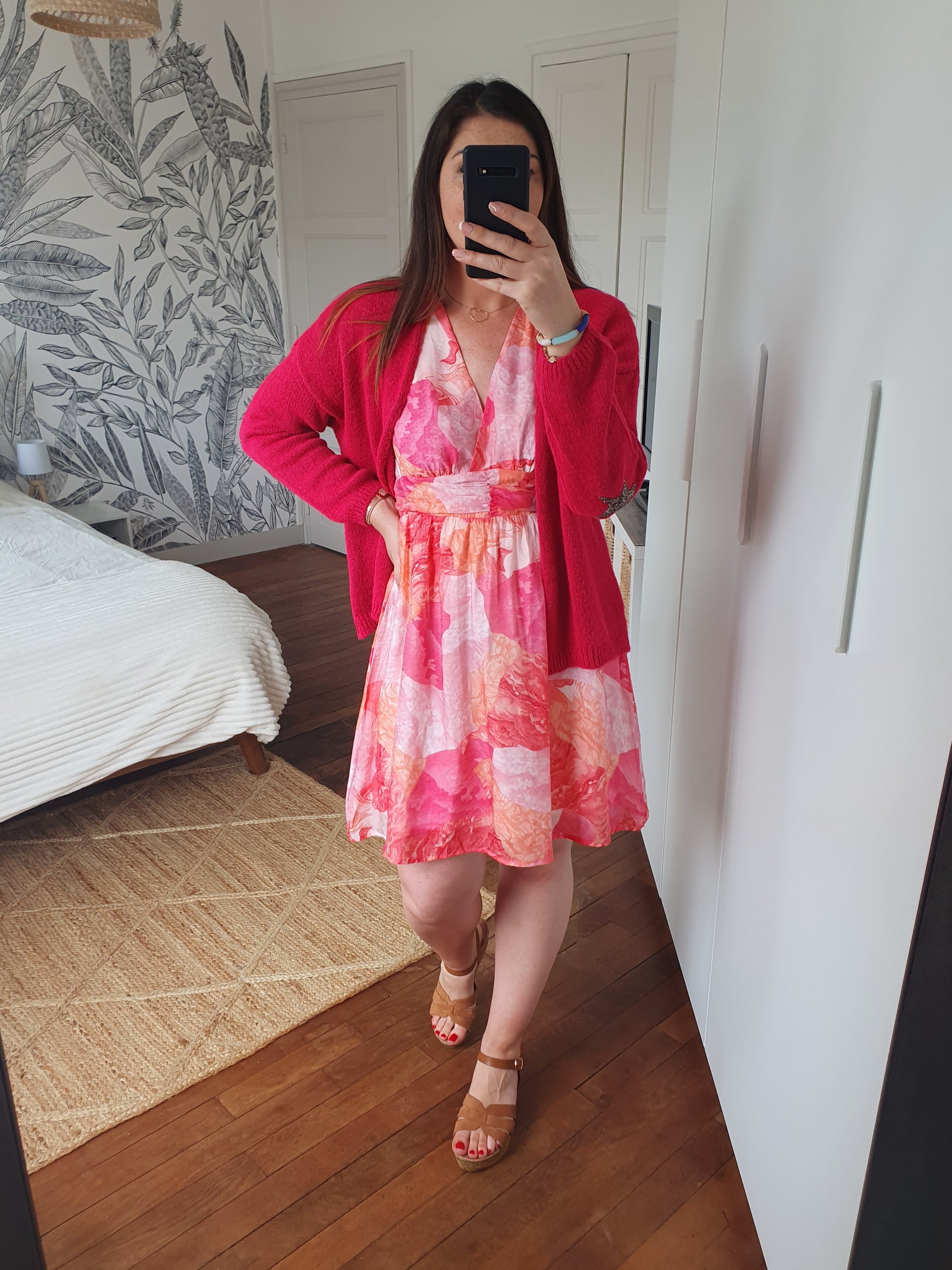 Robe colorée aquarelle rose et orange femme tendance