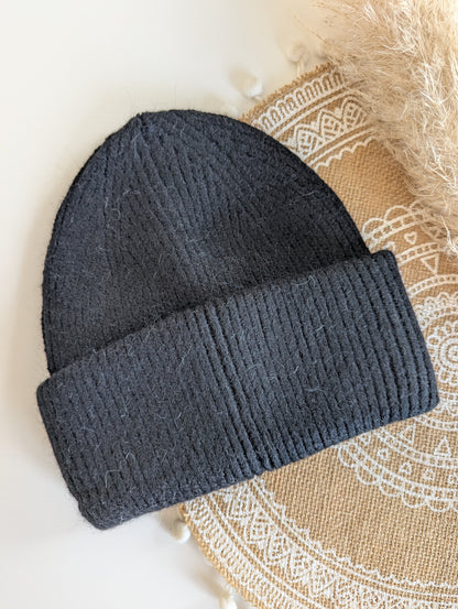 Bonnet noir femme chaud en poils de lapin