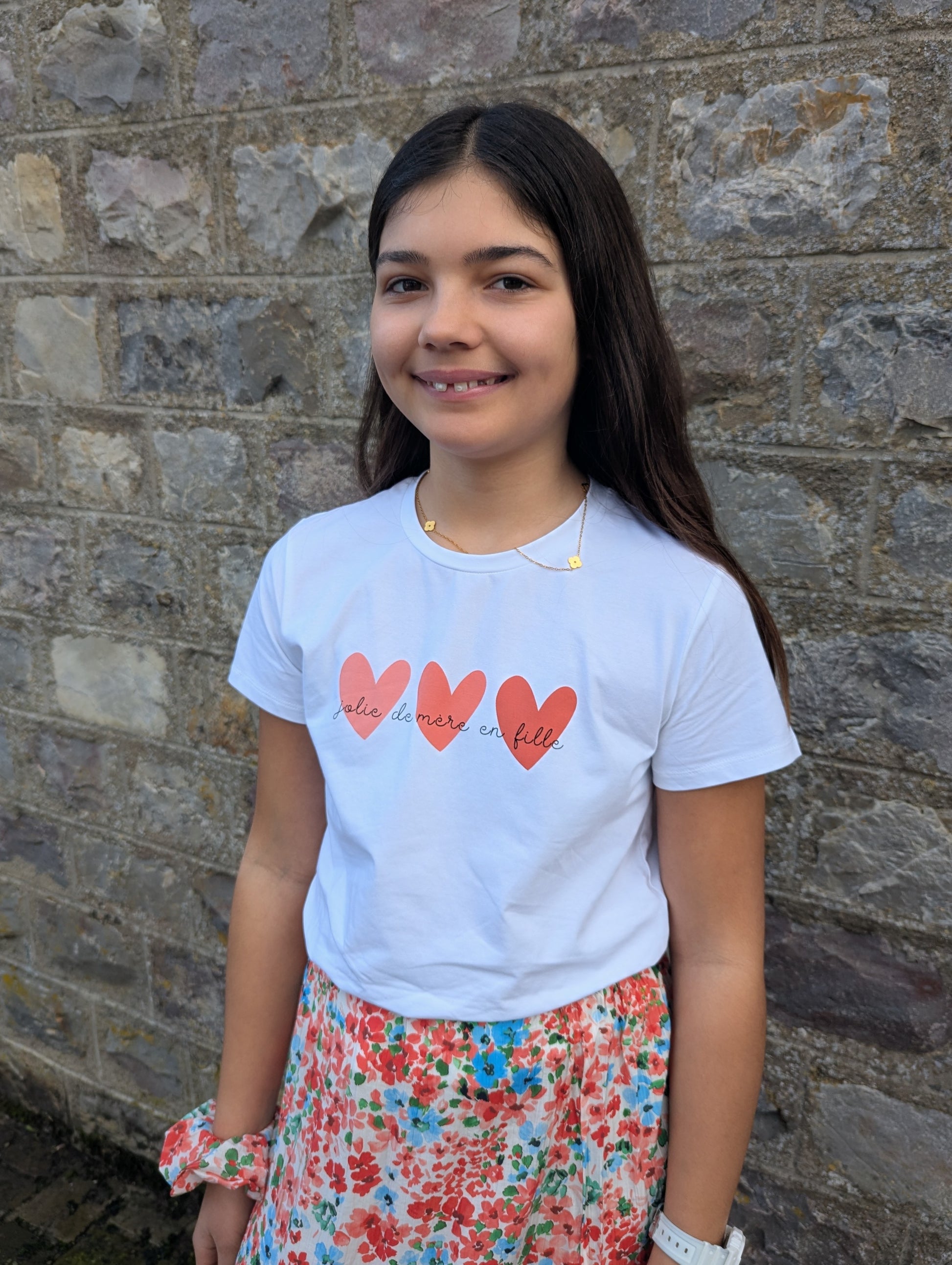 T-shirt telle mère telle fille blanc terracotta famille