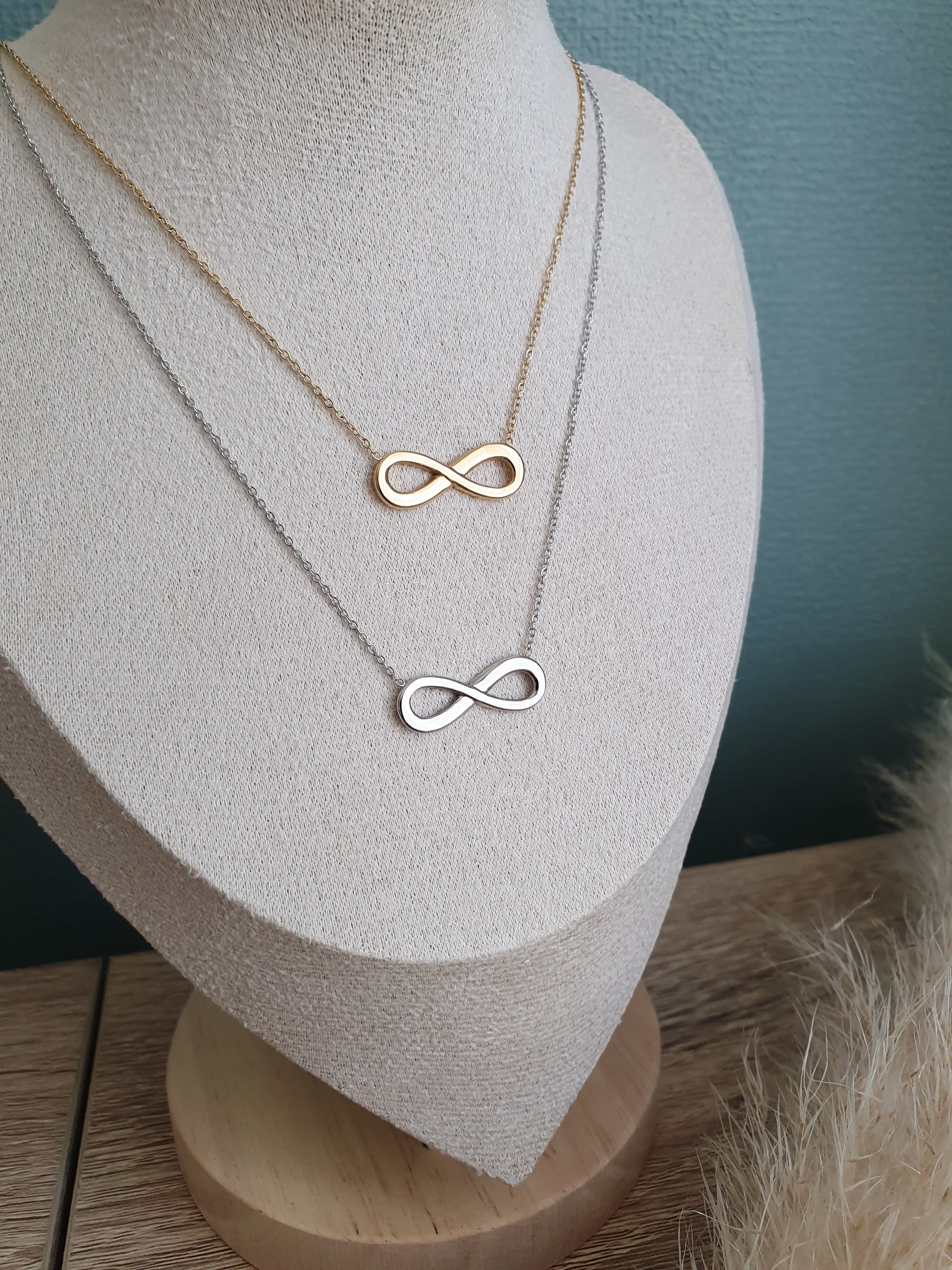 Collier signe infini acier inoxydable doré et argenté femme