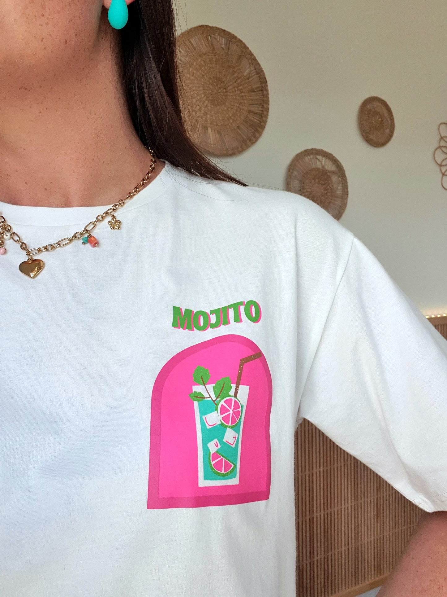 T-shirt oversize mojito dessin au dos rose et vert femme