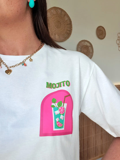 T-shirt oversize mojito dessin au dos rose et vert femme
