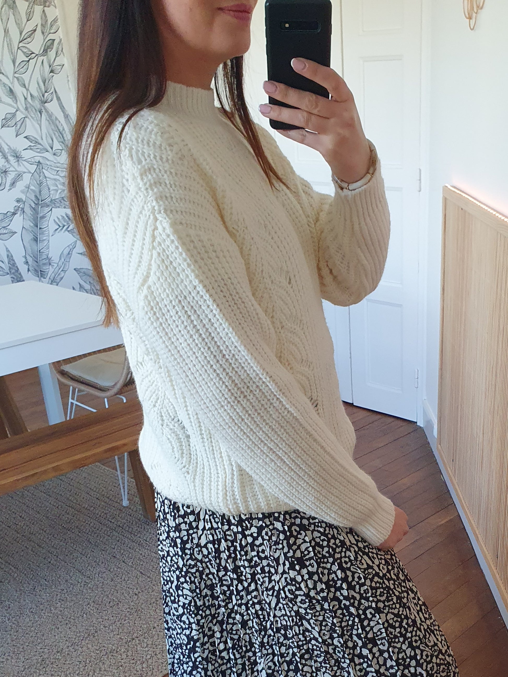 Pull ajouré blanc grosses mailles tendance pour femme