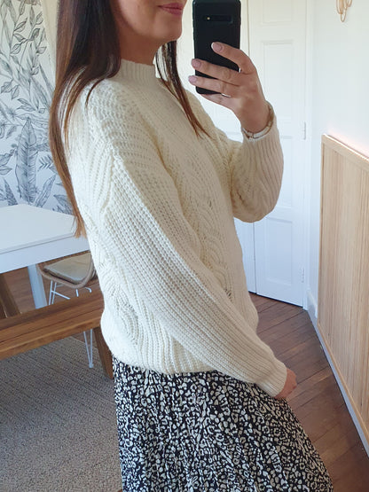 Pull ajouré blanc grosses mailles tendance pour femme